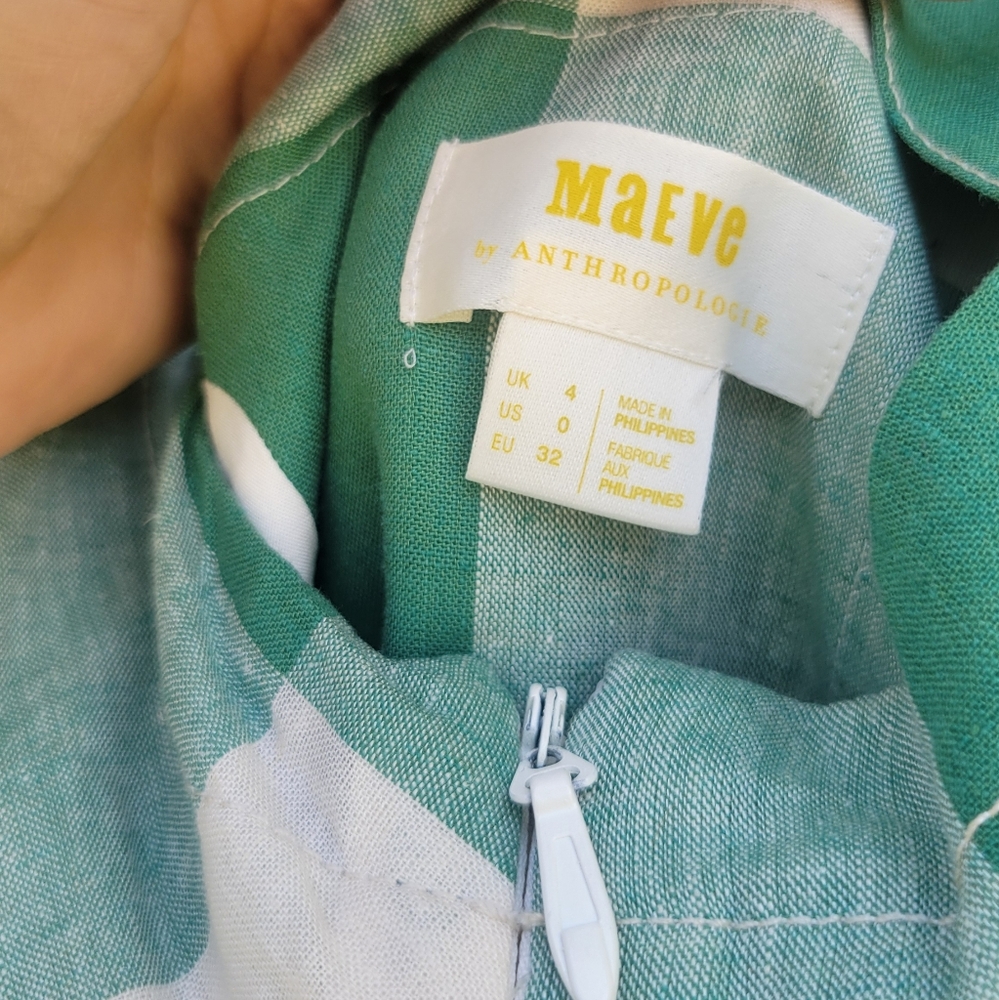Anthropologie Maeve Greta Gingham Dress Green Cream - Picture 4 of 6